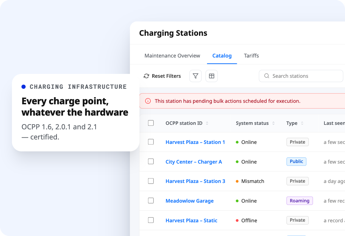 Charging infrastructure managed from one platform