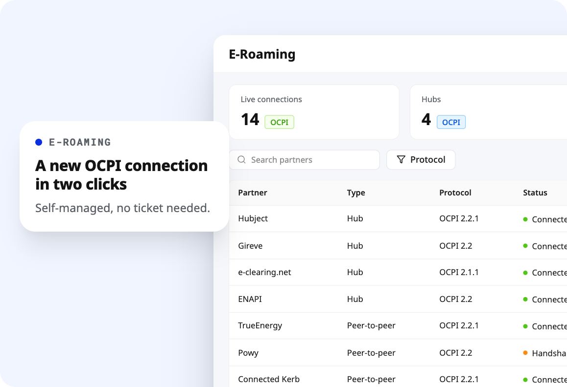 Roaming connections to charging partners
